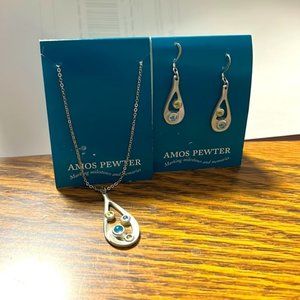 New Amos Pewter Necklace and Earring Set with Swarovski Crystals